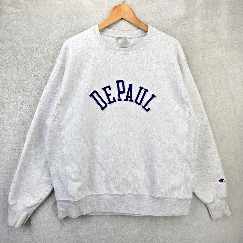 Vintage DePaul Blue Demons Sweatshirt Mens Large Gray Champion Reverse Weave 90s